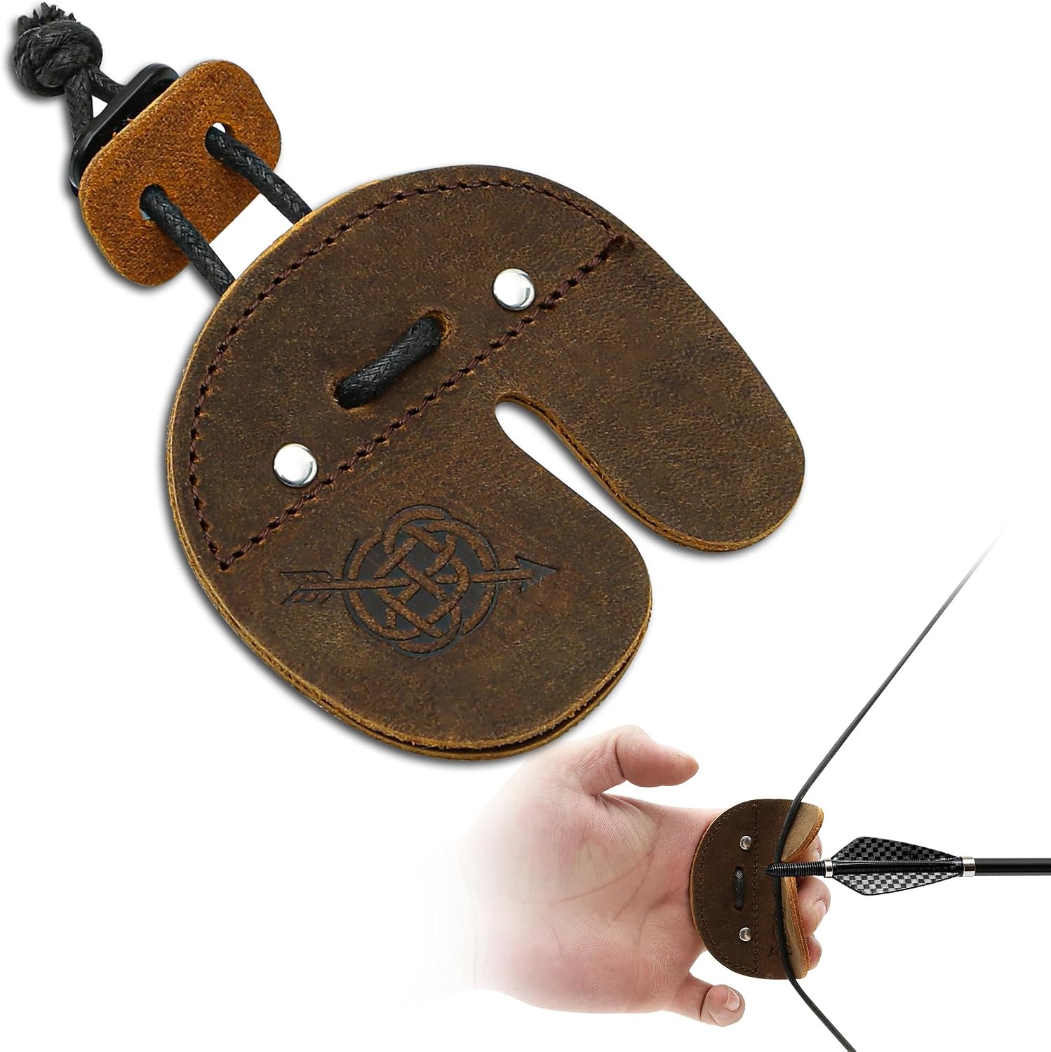 Archery Finger Tab Genuine Leather, Upgraded Recurve Bow Finger Guard with Adjustable Metal Buckle — Prevents Slipping, Ideal for Target Shooting