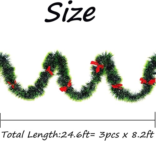 Miniatura 2 de 3 guirnaldas de oropel de Navidad de 8.2 pies con 24 lazos rojos para interiores y exteriores, día festivo, Mardi Gras, Navidad y otras