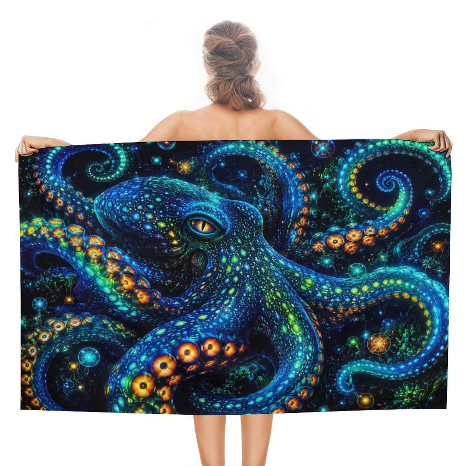 Anceky Glowing Octopus Ocean Oversized Beach Towel Quick Dry Sand Free Microfiber Travel Towel Lightweight Multi Purpose Beach Blanket Pool Gym Bath Towel 51x31 in