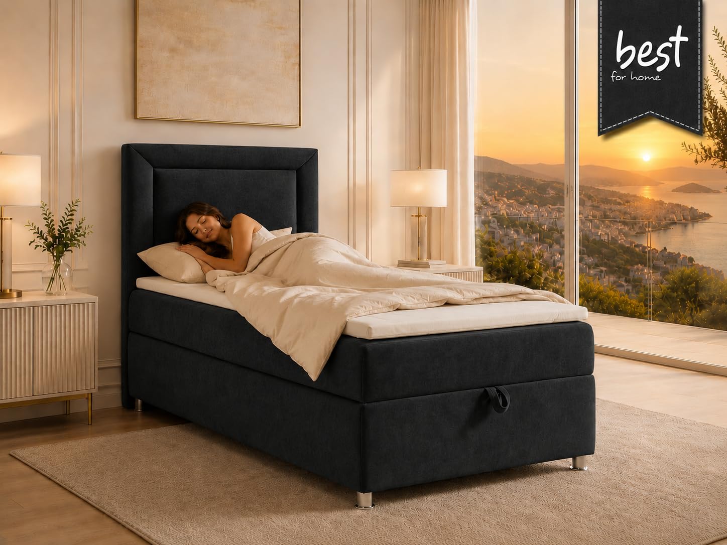 Trinity K3 EinzelBett | Boxspringbett70x200 mit Bonell Federkernmatratze 70x200 | Bett mit Matratze | Bett mit Stauraum | Lieferung an die Bordsteinkante