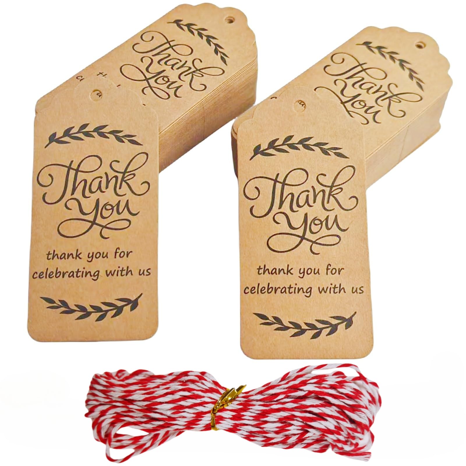 Zhiye Brown 100 Pcs Kraft Gift Tags (9×4.5Cm) With String - Rustic Wedding Thank You Labels & Luggage Name Tags