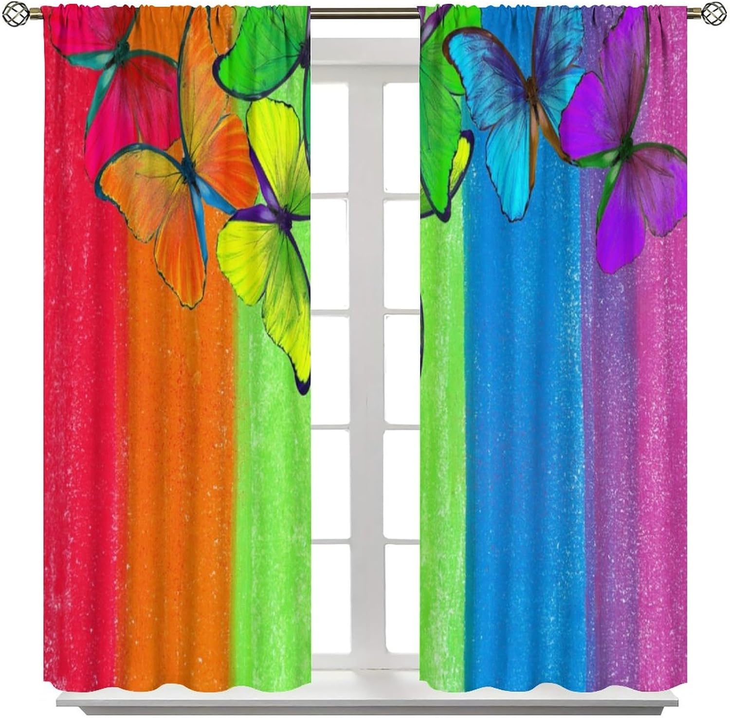 Butterfly Blackout Curtains,Fantasy Dream Butterfly Rainbow Curtains for Girls Bedroom Living Room,Window Drapes Set 2 Panels,42x45 Inches