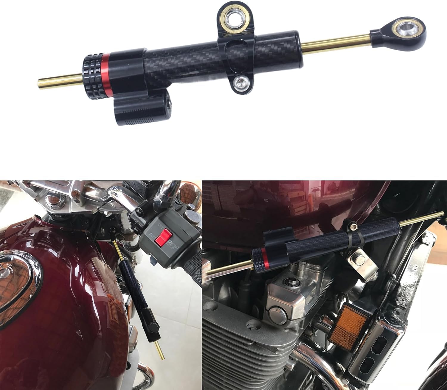 Motorcycle Universal CNC Aluminum 10" Carbon Fiber Steering Damper Adjustable Damper Universal Steering Stabilizer For Sport Bike Street Bike Safety Control
