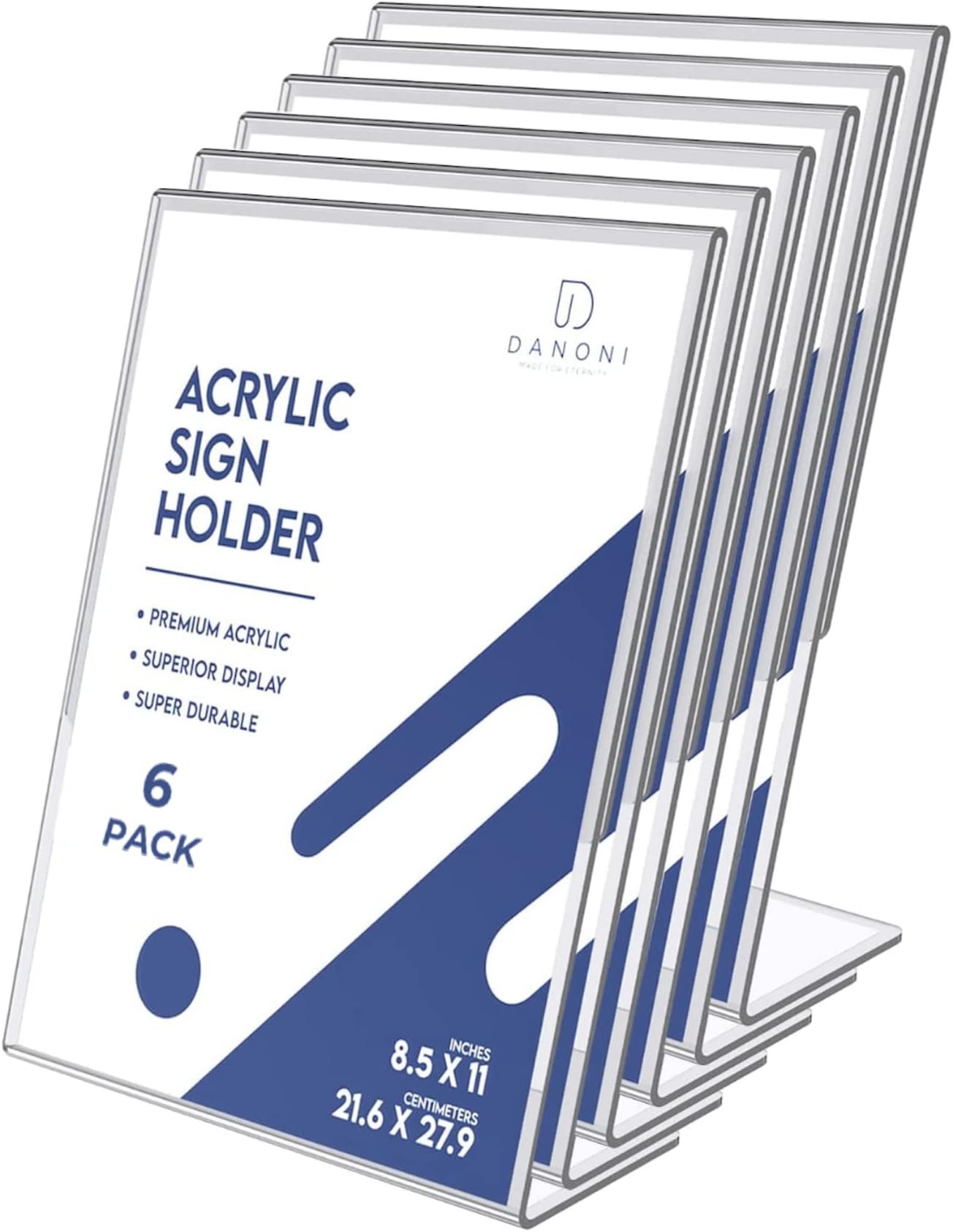Extra Durable Clear Acrylic Sign Holder - 6Pack 8.5x11'' Flyer Document Brochure Paper Display Holder with Vertical Slant Back for Office Desktop - Plastic Menu Stands for Restaurant Tabletop