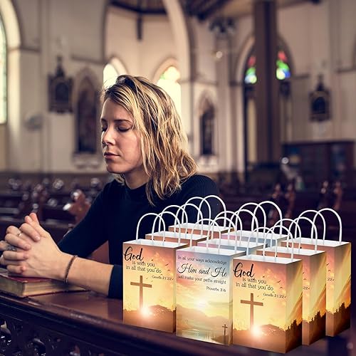Miniatura 7 de Zhanmai 50 bolsas de regalo cristianas de Pascua para visitantes de la iglesia, paquetes de bienvenida a granel con asas, bolsas de bautismo