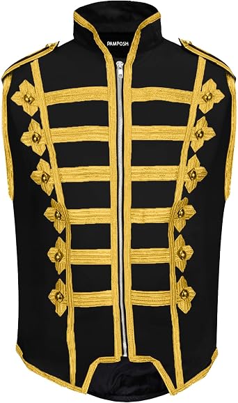Pamposh Steampunk Hussar Military Drummer Sleeveless Parade Jackets - Emo Punk Mens Jackets - Napoleon Gothic Clothing - Marching Band Jackets