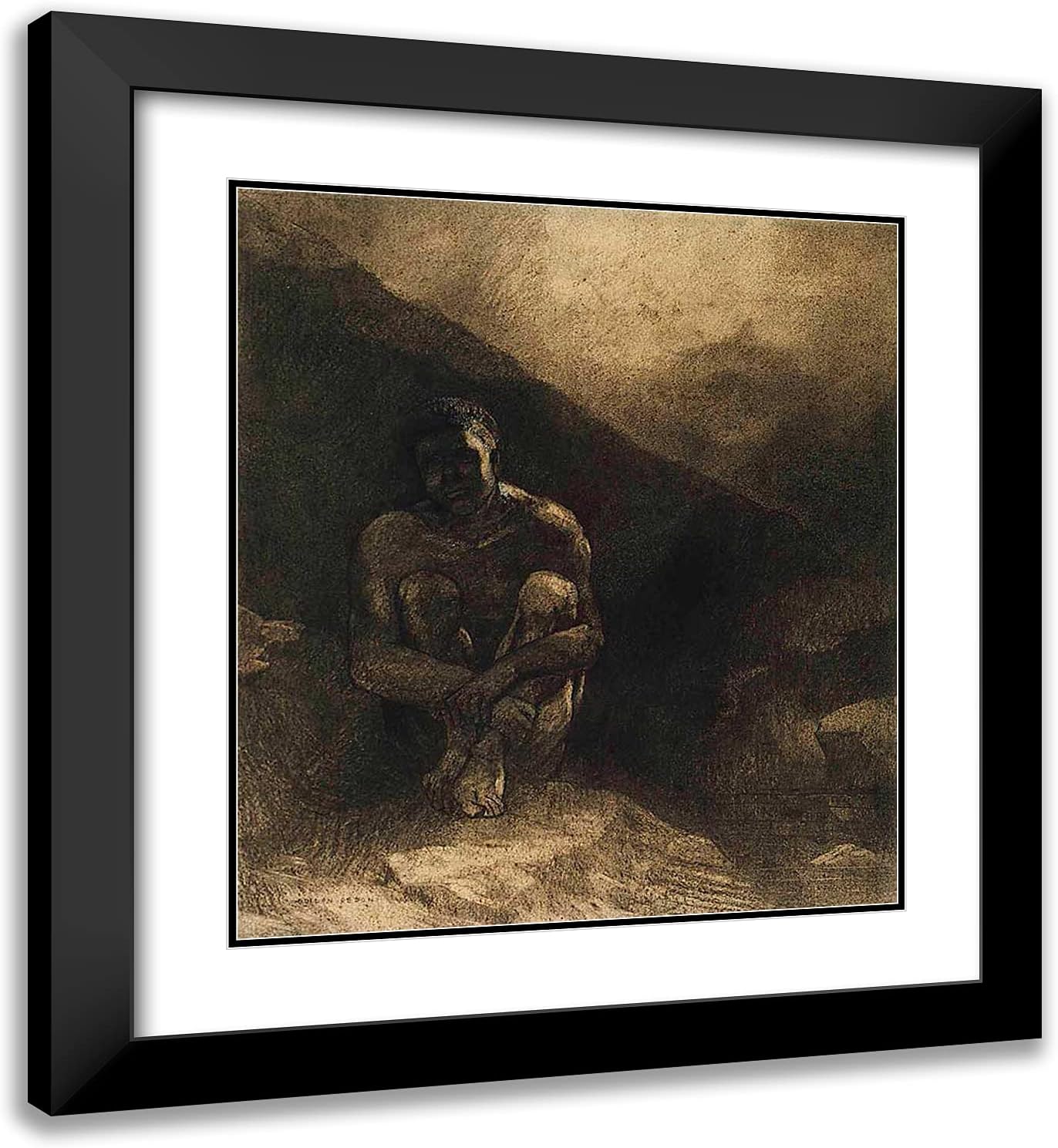 ArtDirect Redon, Odilon 20x22 Gold Ornate Framed Art Print with Double Matting Titled: Primitive Man Seated in Shadow
