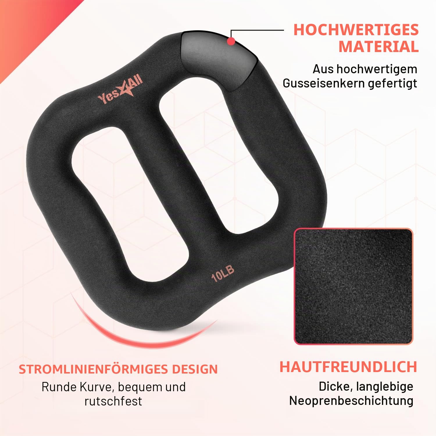 Yes4All 3-in-1 Multifunktionale Neopren-Hantel/Mehrzweck-Hantel mit festem Kern, ergonomische Kurve, Schwarz