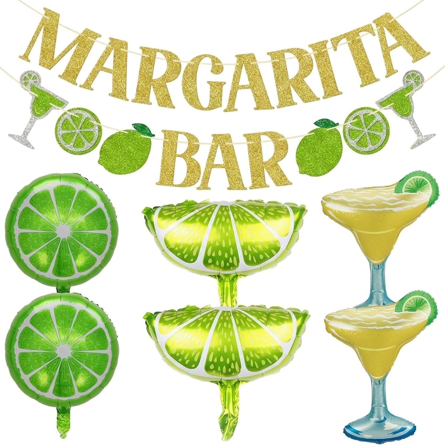 7Pcs Margarita Party Decorations, Festive Cocktail Party Supplies, Premium Margarita Balloons and Decor, Lemon and Lime Themed Party Set, Includes Balloons and Banner