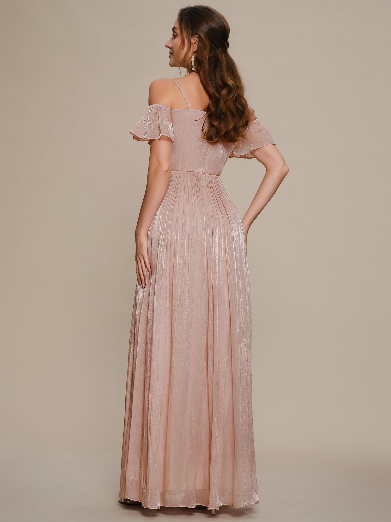 Ever-Pretty Abito Cerimonia Donna Collo a Bateau Maniche Corte Sea-Island Filament Fabrics Maxi Gonna Svasata EE02804