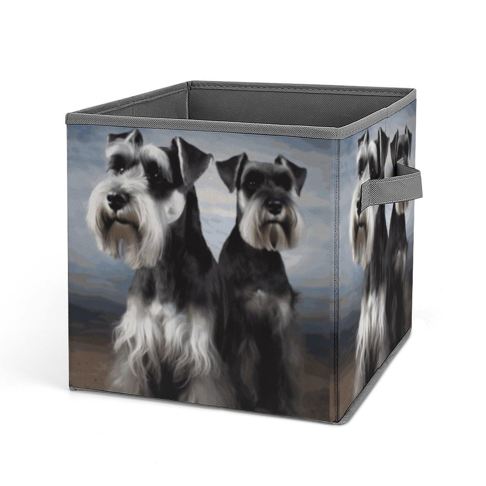 BTCOWZRV Animal Schnauzer Dog Cube Storage Bins - 11 Inch Heavy Duty Fabric Closet Bins for Shelves, Cube Organizer - Collapsible Storage Boxes with Handle Decorative Clothing Storage Baskets