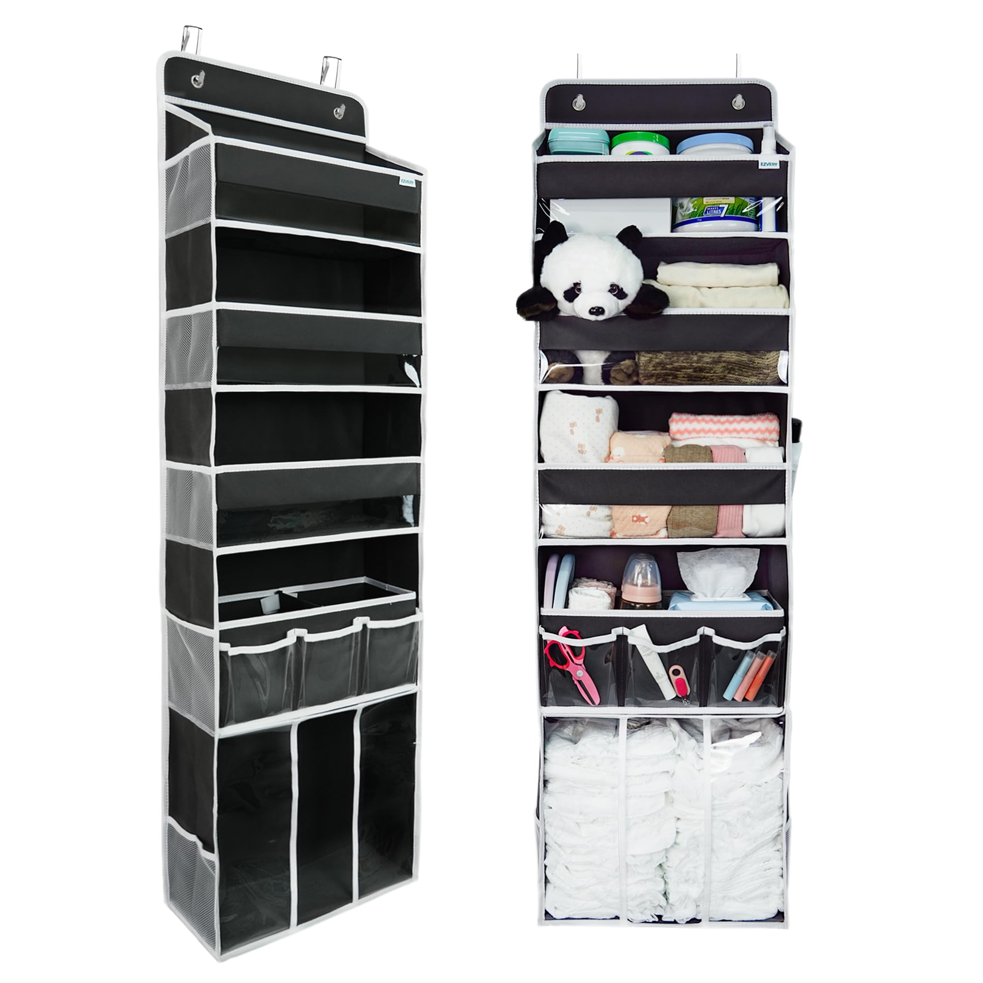 Door Hanging Storage Organizer,with 3 Bins 1 Movable Baby Diaper Caddy,1 Large capacity diaper stacking storage Organizer,10 Side Pockets ,Bedroom