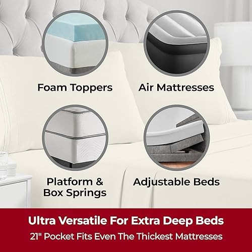 Miniatura 2 de Mellanni - Sábanas extraprofundas California King, 4 piezas, Iconic Collection, lujosas y ultrasuaves, refrescantes, resistentes a las arrugas, la