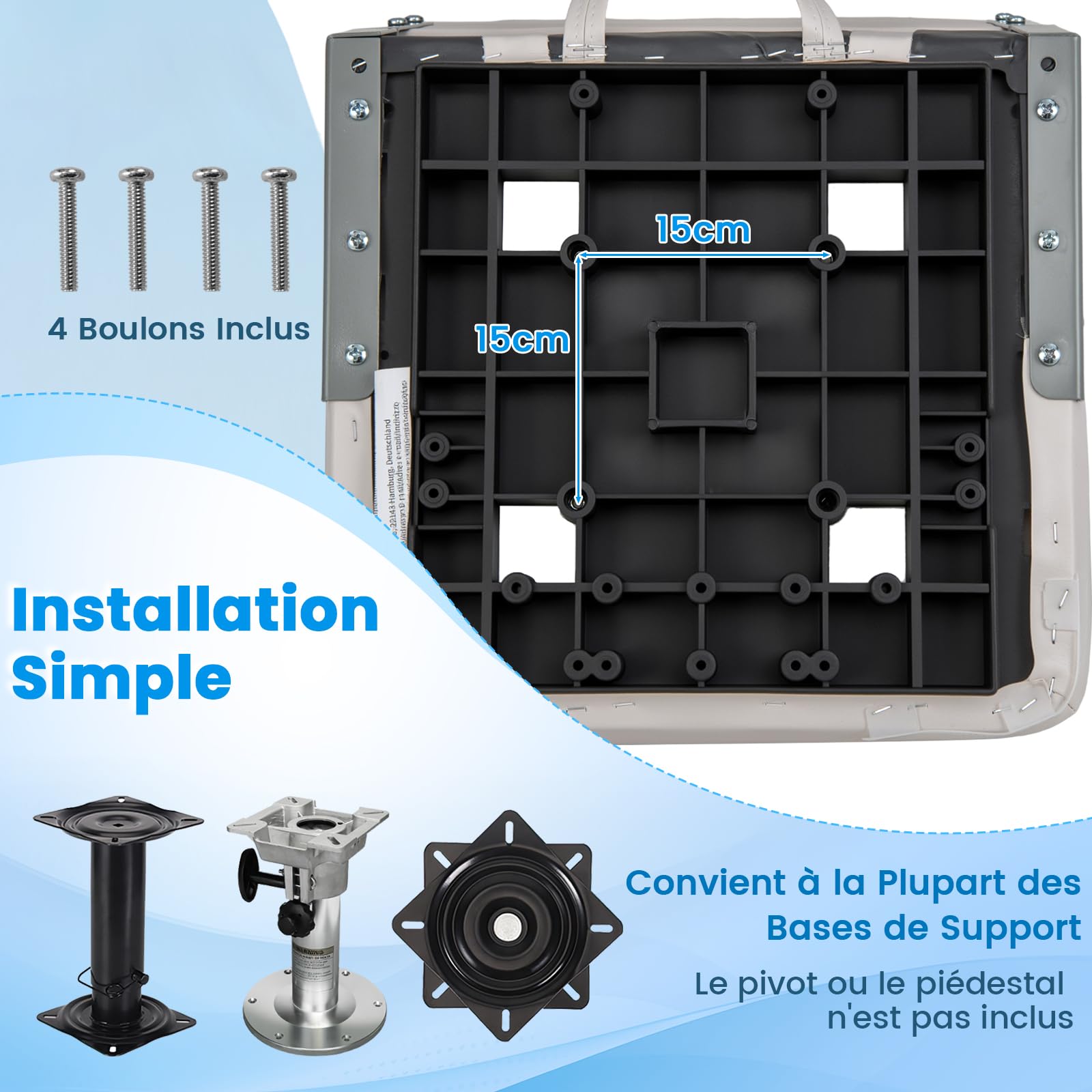 GOPLUS Lot de 2 Sièges de Bateau, Chaises Pliables Yacht Dossier Rembourrés, Similicuir Imperméable, Boulons de Montage, Sièges Capitaine pour Croisière, Bateau à Moteur, Pêche,51x42x49CM