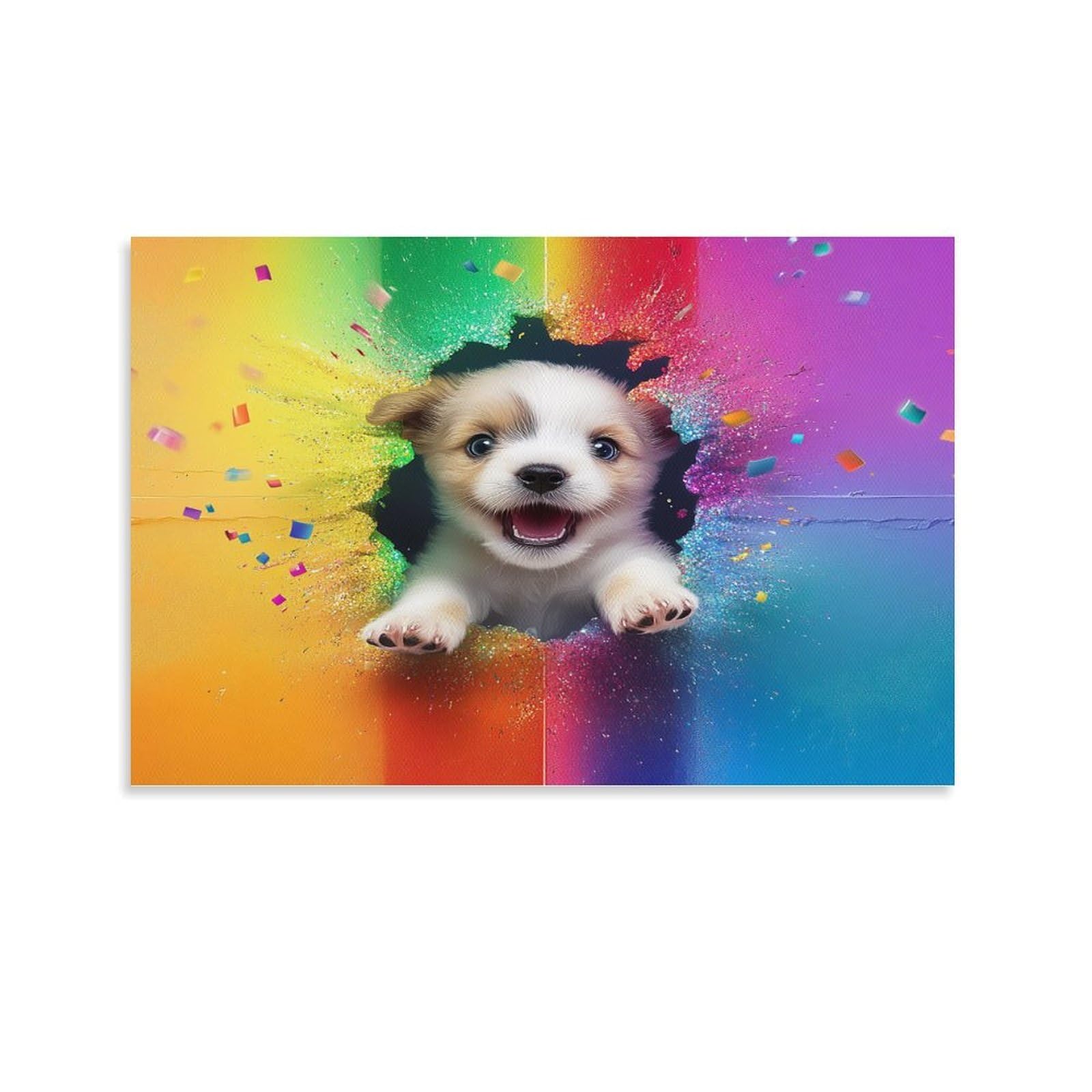 CPLVKWRQJ Dog 1 Piece Puppy Bursting through Rainbow Wall Canvas Artwork - Living Room Gallery Wall Statement Piece Fade Resistant Decor 20x30inch(50x75cm)