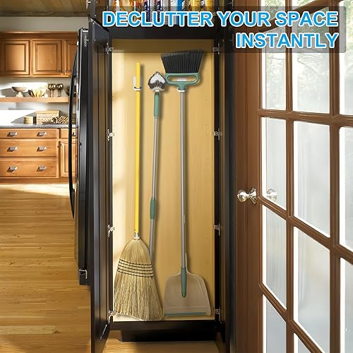 Miniatura 9 de Kosair Soporte de pared para escoba, 2 soportes para escoba, autoadhesivo, resistente, acero inoxidable, para lavandería, garaje, armario