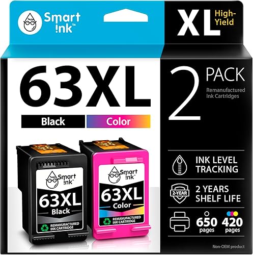 Smart Ink Cartuchos de tinta remanufacturados de repuesto para HP 63 XL HP 63XL negro y color 2 paquetes combinados para Officejet 3830 4650 5255