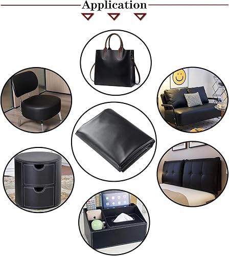 Miniatura 5 de Picheng Hojas de cuero sintético de vinilo tela de piel sintética lisa negra impermeable de 54 x 36 pulgadas, tapicería de vinilo suave sintético