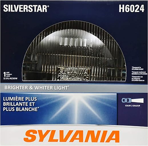SYLVANIA - H6024 SilverStar Sealed Beam Headlight - High Performance Halogen Headlight Replacement(7 inch Round) PAR56, Brighter Whiter Light for Added Clarity Down Road and Sideroad(Contains 1 Bulb)