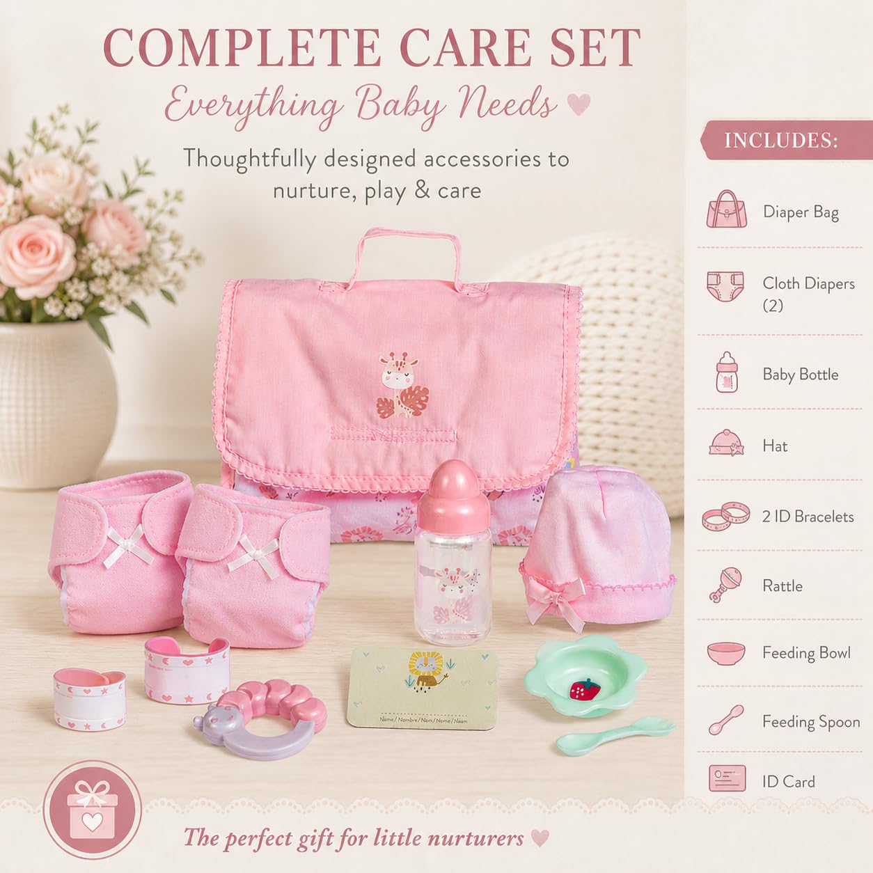 jc toys 18332 La Newborn Babypuppe Geschenkset, Rosa Windelwechsel, 33 cm