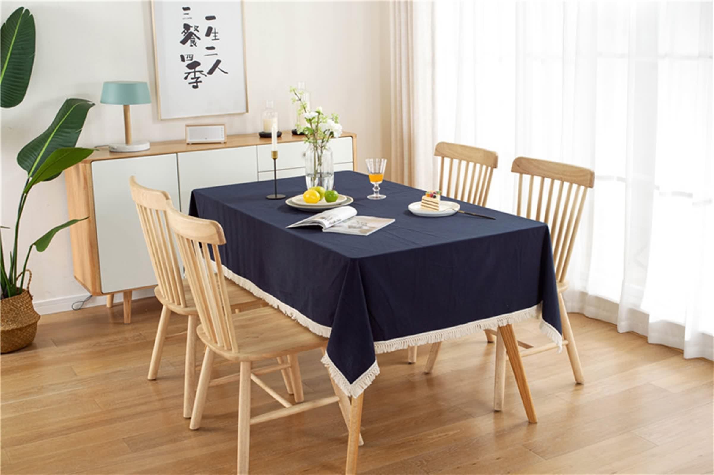 Tovaglia Cotone 140X180, Tovaglia Elegante Blu Navy Tinta Unita con Nappa Copritavolo per Soggiorno Cucina