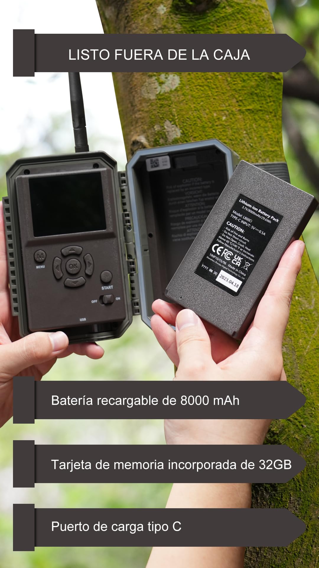 GardePro E6P MAX Cámara de Caza, WiFi, Batería Recargable 8000mAh, Tarjeta SD Incorporada, 64MP 1296P, Camara Fototrampeo con Visión Nocturna, Amplio Campo de Visión de 110°