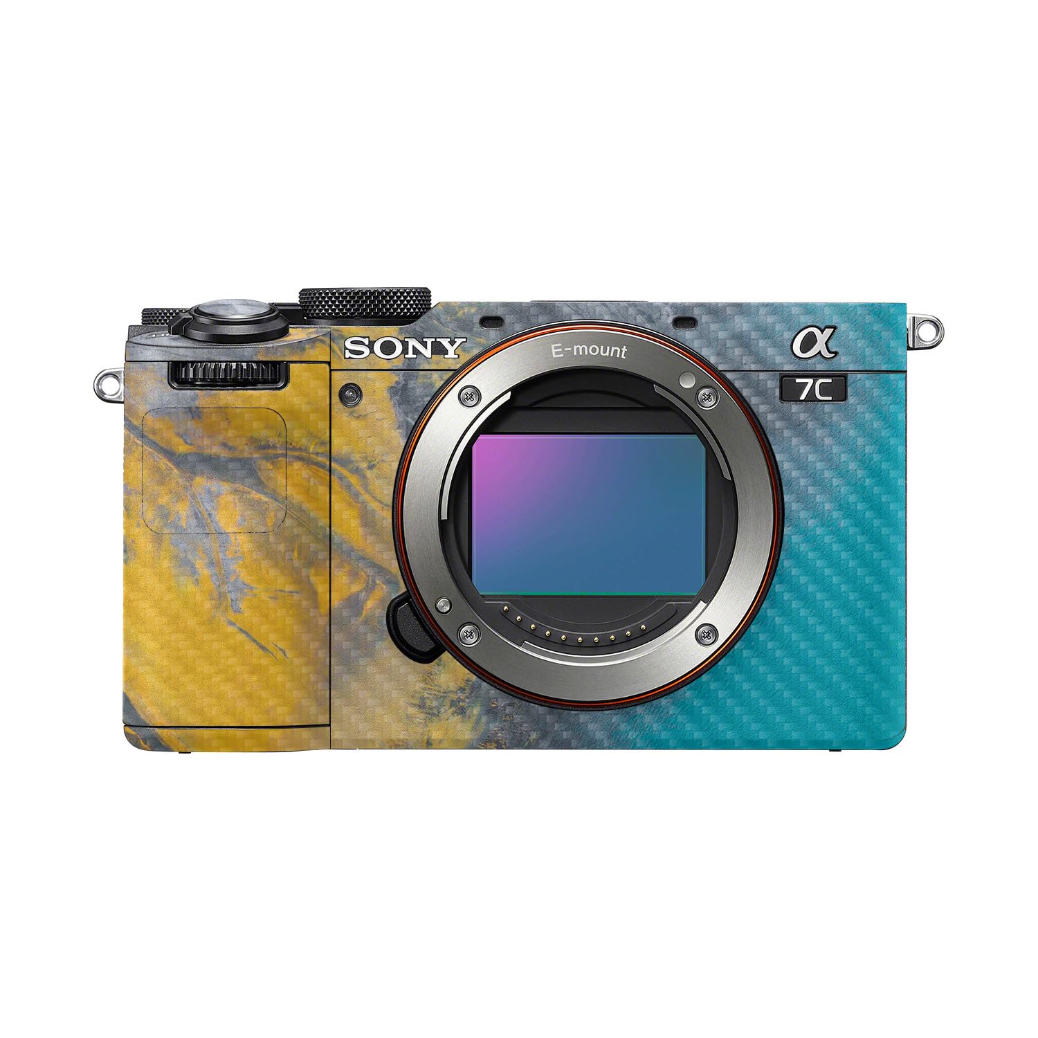 Carbon Fiber Camera Skin Compatible with Sony A7C Mark II (2023) - Yellow Spill - Premium 3M Vinyl Protective Wrap Decal Cover - Easy to Apply | Crafted in the USA by MightySkins