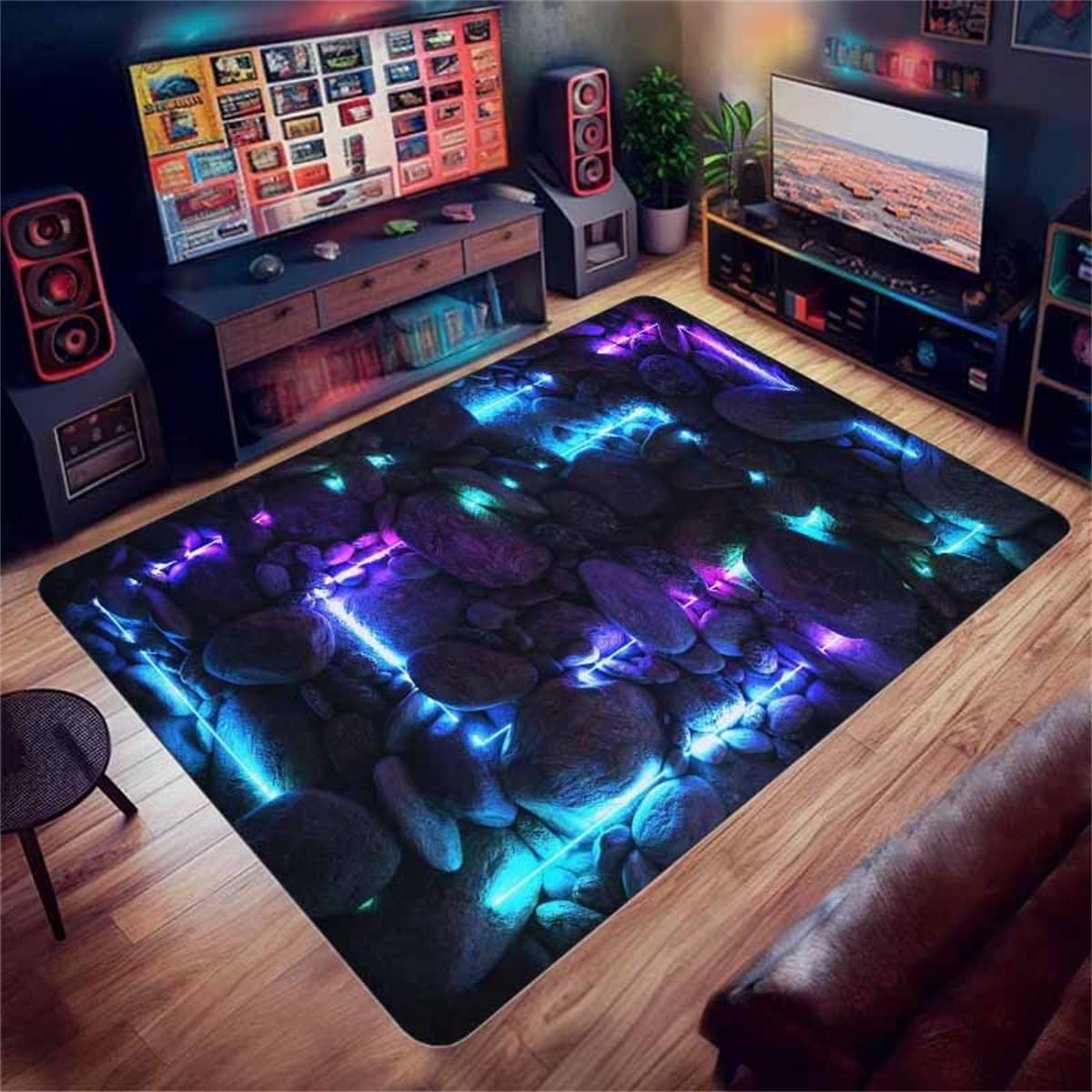 Dywan dla graczy, do sypialni chłopców, 3D, geometryczna iluzja, fajny design, do pokoju komputerowego, miękka flanelowa mata podłogowa do gier, do sypialni, dla dzieci, mata do gier, dywan,