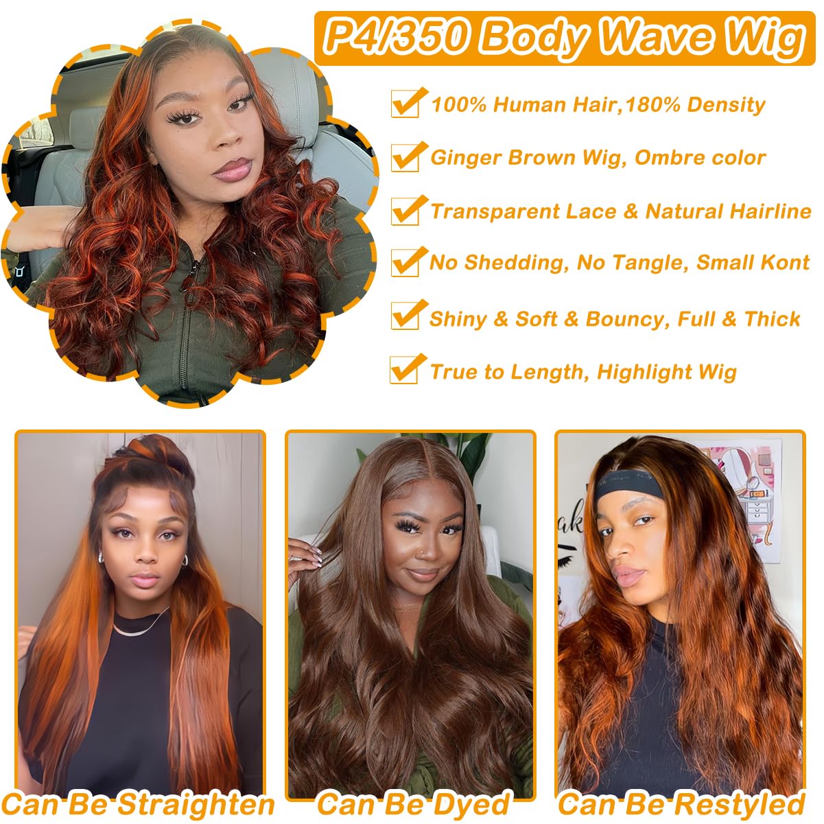 Amazon.com : LAINSS P4/350 Body Wave Lace Front Wigs Human 
