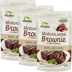 Kit 3 Pacotes de Mistura para Brownie ou Petit Gateau sem Glúten de 270g cada - Vitalin