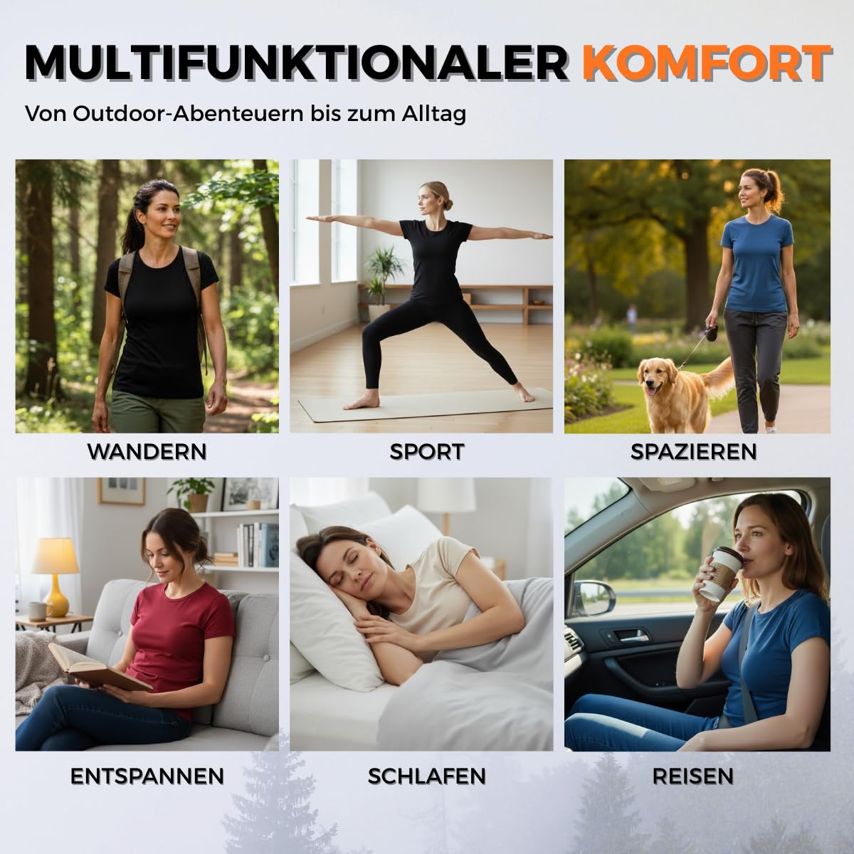menique Damen Kurzarm T-Shirt Rundhals Leichtes Top 100% Merinowolle