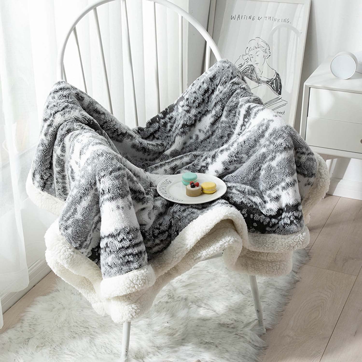 Manta de forro polar Sherpa, manta reversible de lujo súper suave, manta de cama cálida de lana de cordero, sofá, silla, lavable a máquina, 180 x 200 cm