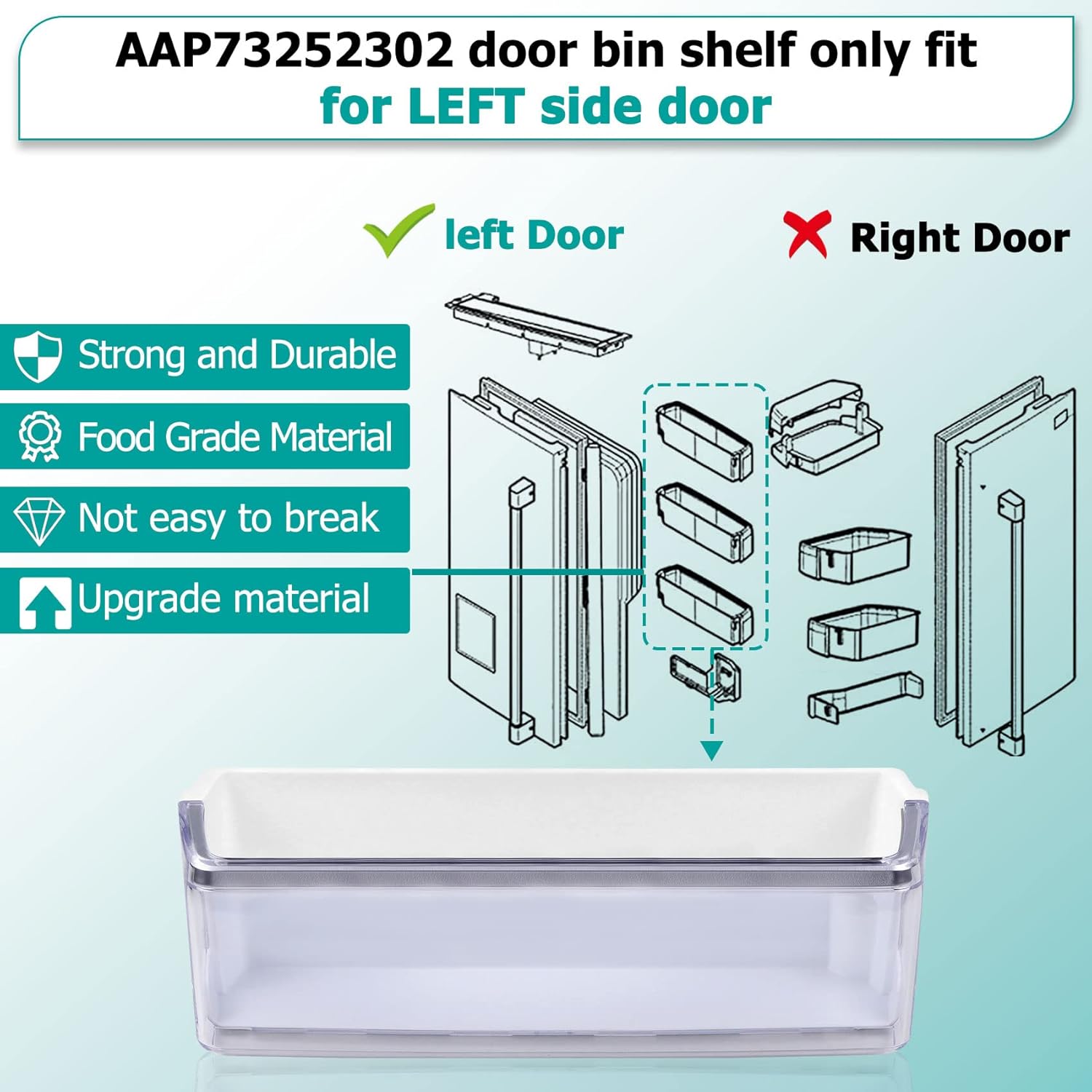 A replacement refrigerator door bin for LG fridges.
