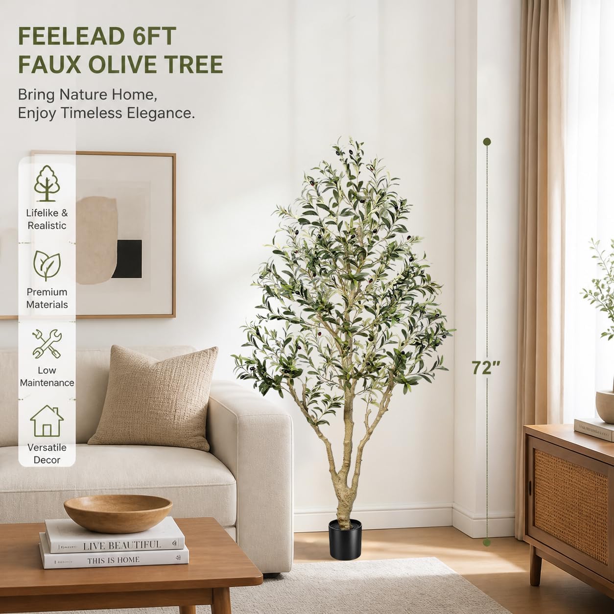 FEELEAD Faux Olive Tree 6ft - Tall Olive Trees Artificial Indoor Home Decor