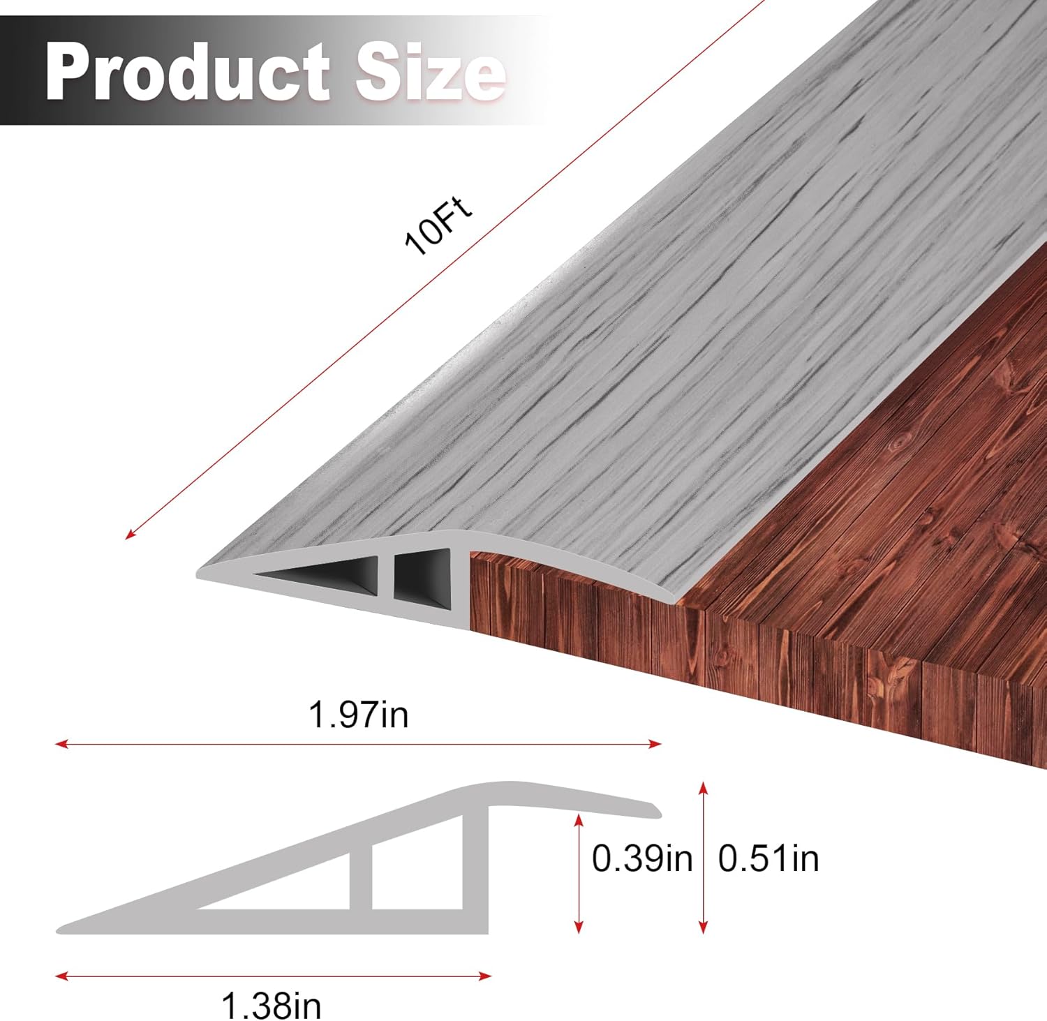 Floor Transition Strip, Self Adhesive Door Threshold for Doorway, Carpet Edging Trim Strip Vinyl Overlap Edge Reducer for Carpet, Tile, Threshold Ramp (1/5" to 2/5", Light Gray Wood Grain, 10FT)