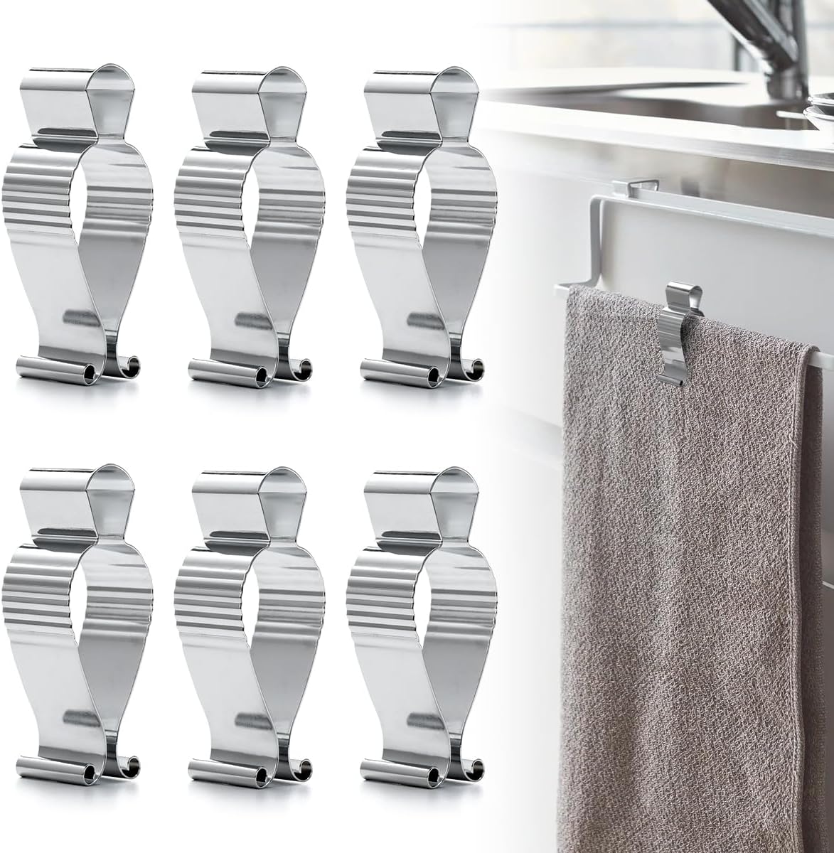 Aieve 6 Pcs Stainless Steel Towel Clips,Hand Towel Clips for Kitchen or Bathroom, Towel Holder Clips for Towel Rack,Oven Handle, Dishwasher, Stove