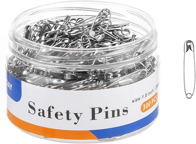 A+DAY Small Safety Pins 1.0 Inch (26mm), Size 0, 300-Count, Nickel Finish