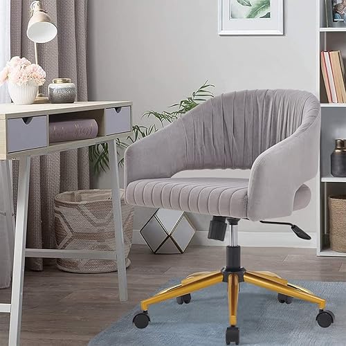 Silla de oficina en casa, silla giratoria de terciopelo, moderna y bonita silla de escritorio con base dorada para niñas y mujeres, asiento de