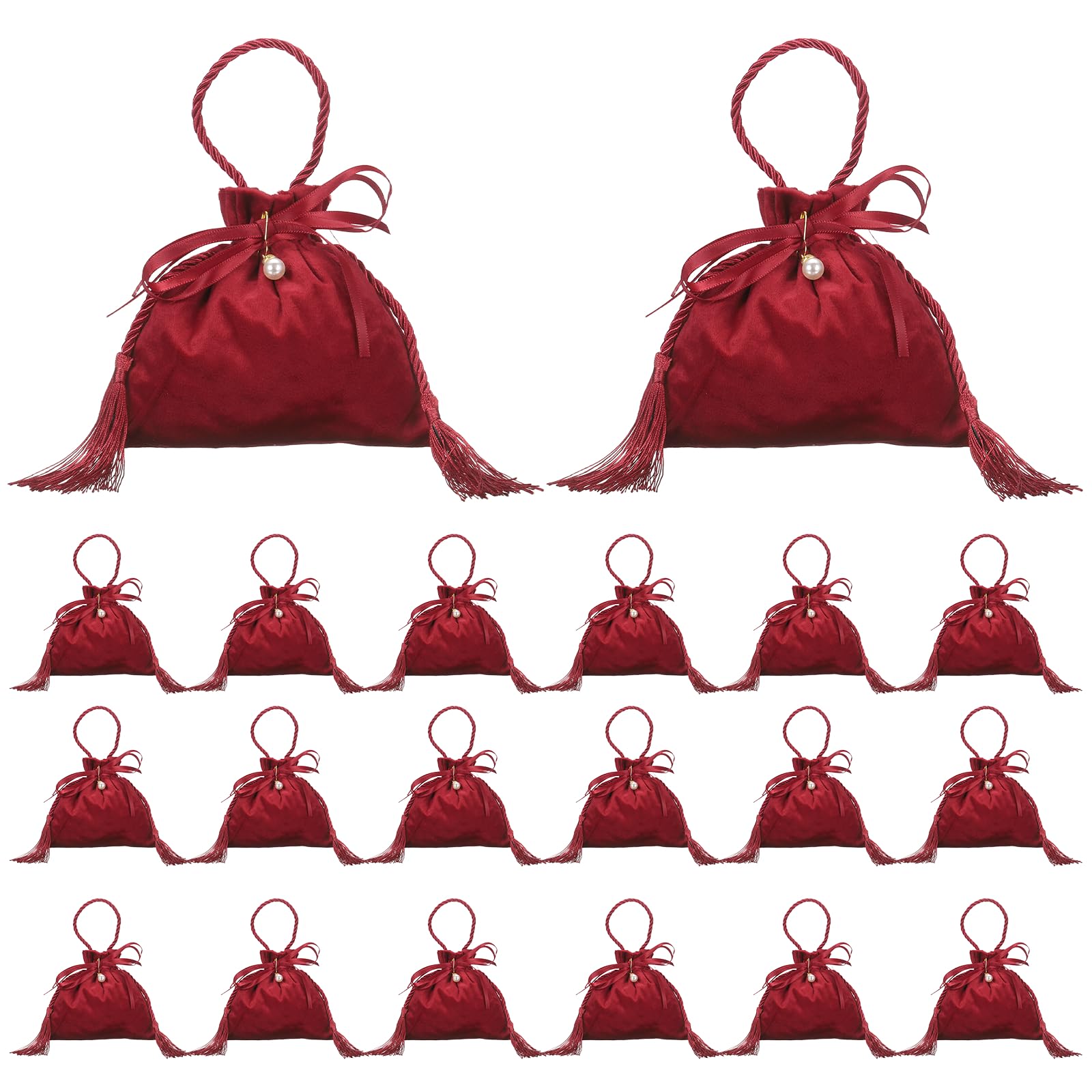 PATIKIL Velvet Drawstring Bags, (6.3 x 6.7 Inch, Blue/Silver) (20 Pcs), Flannel Jewelry Bags with Pearl and Tassel Mini Candy Packaging Storage Pouches, Suit for - Wedding/Favor/Party