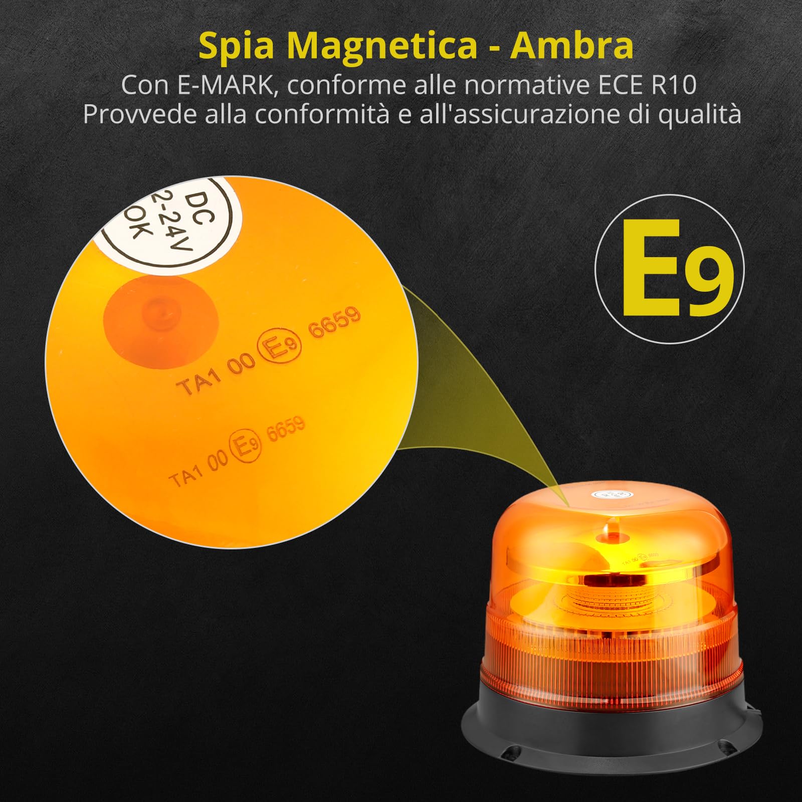 PROZOR 48W Stroboscopica Lampeggiante Luce per 12/24V Stroboscopica Magnetica di Emergenza Impermeabile 10 Modalità Lampeggiante di Segnalazione di Recupero Ambra con Cavo di Alimentazione da 5 m