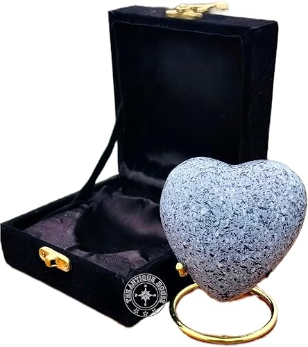 Urna de cremación gris para cenizas, urna de corazón de recuerdo con caja negra y soporte de latón, mini urna para tu ser querido, adulto y entierro