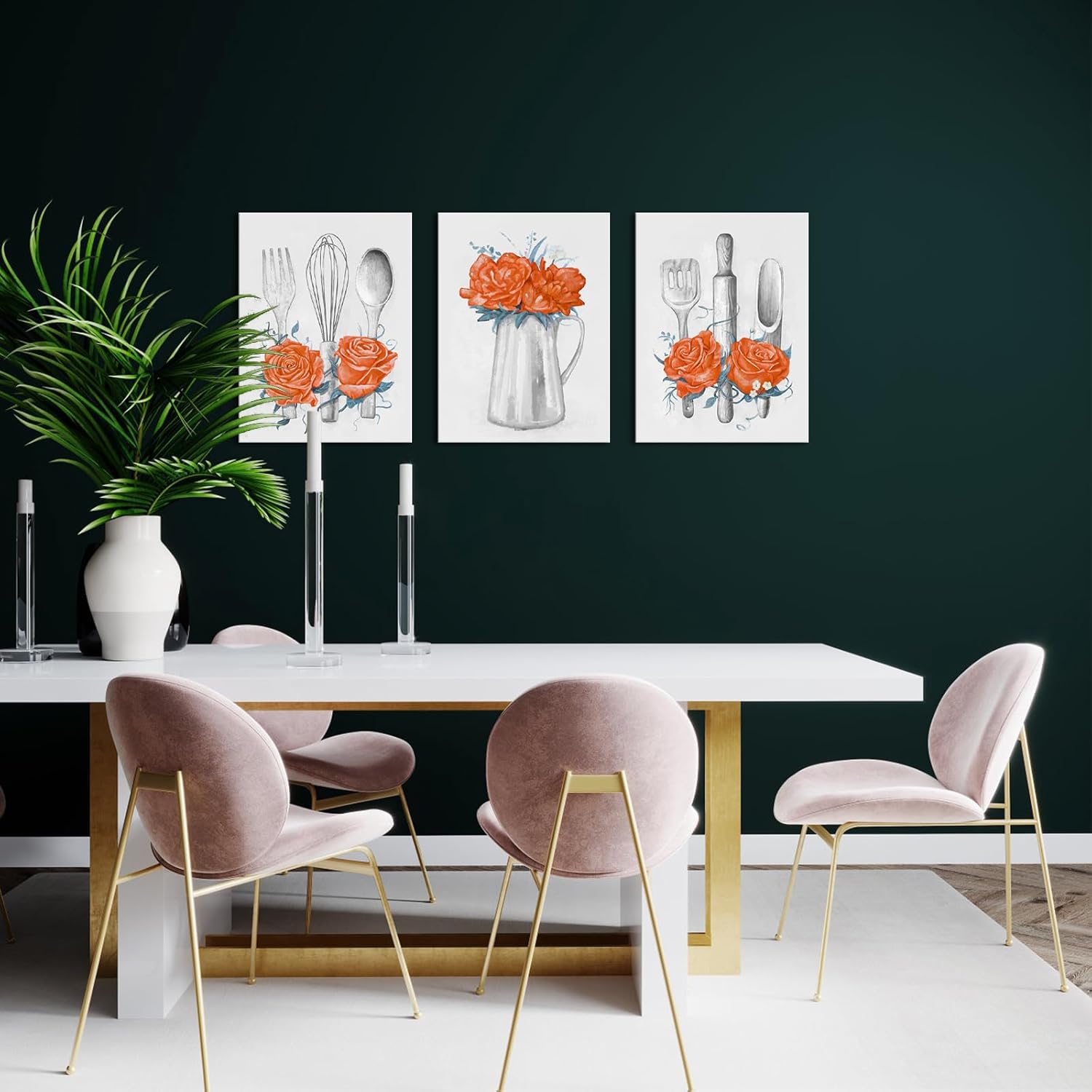 Visual Art Decor Kitchen Art Orange Kitchen Decor Painting Framed Ready to Hang 12x16inchx3Pieces (Orange)