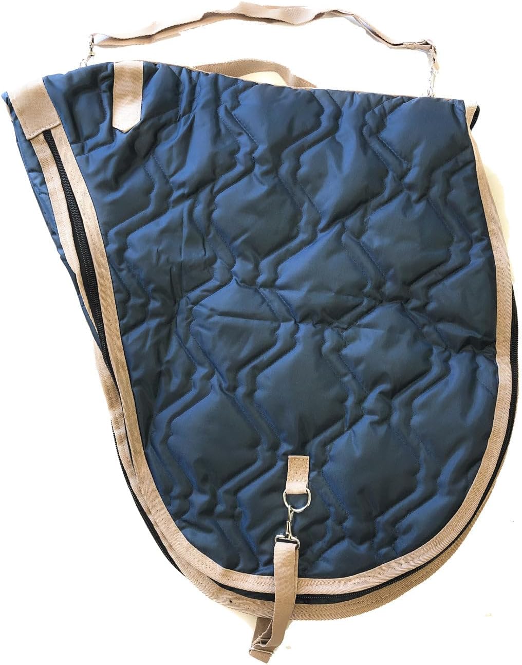 AJ Tack English Padded Saddle Carrier, Water-Resistant 420D Nylon Saddle Bag with Full Zipper Enclosure, Interior Securing Straps, Adjustable Shoulder Strap, Fits Most English Saddles, Navy Blue