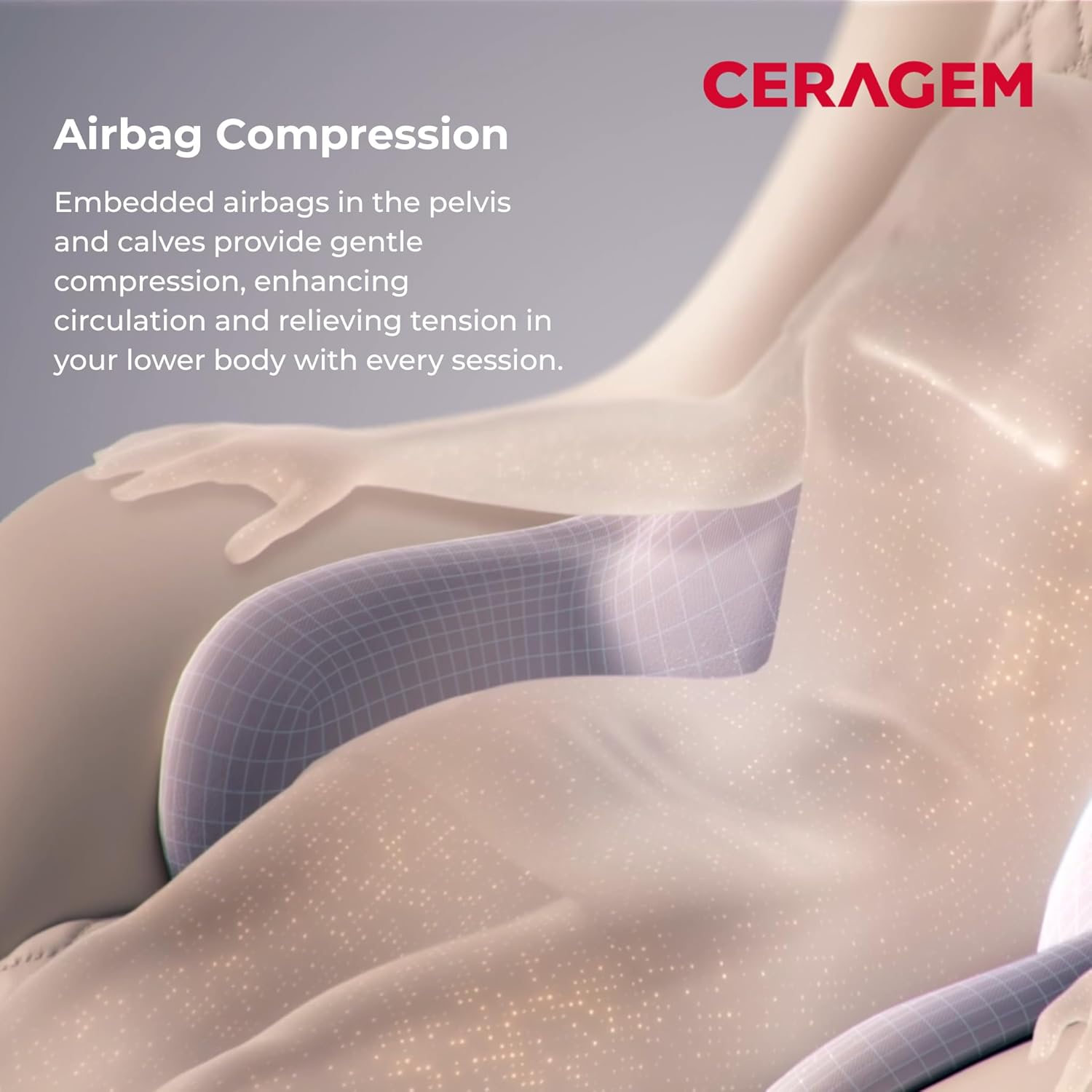 Grafika znázorňující kompresi airbagu v masážním křesle CERAGEM M4