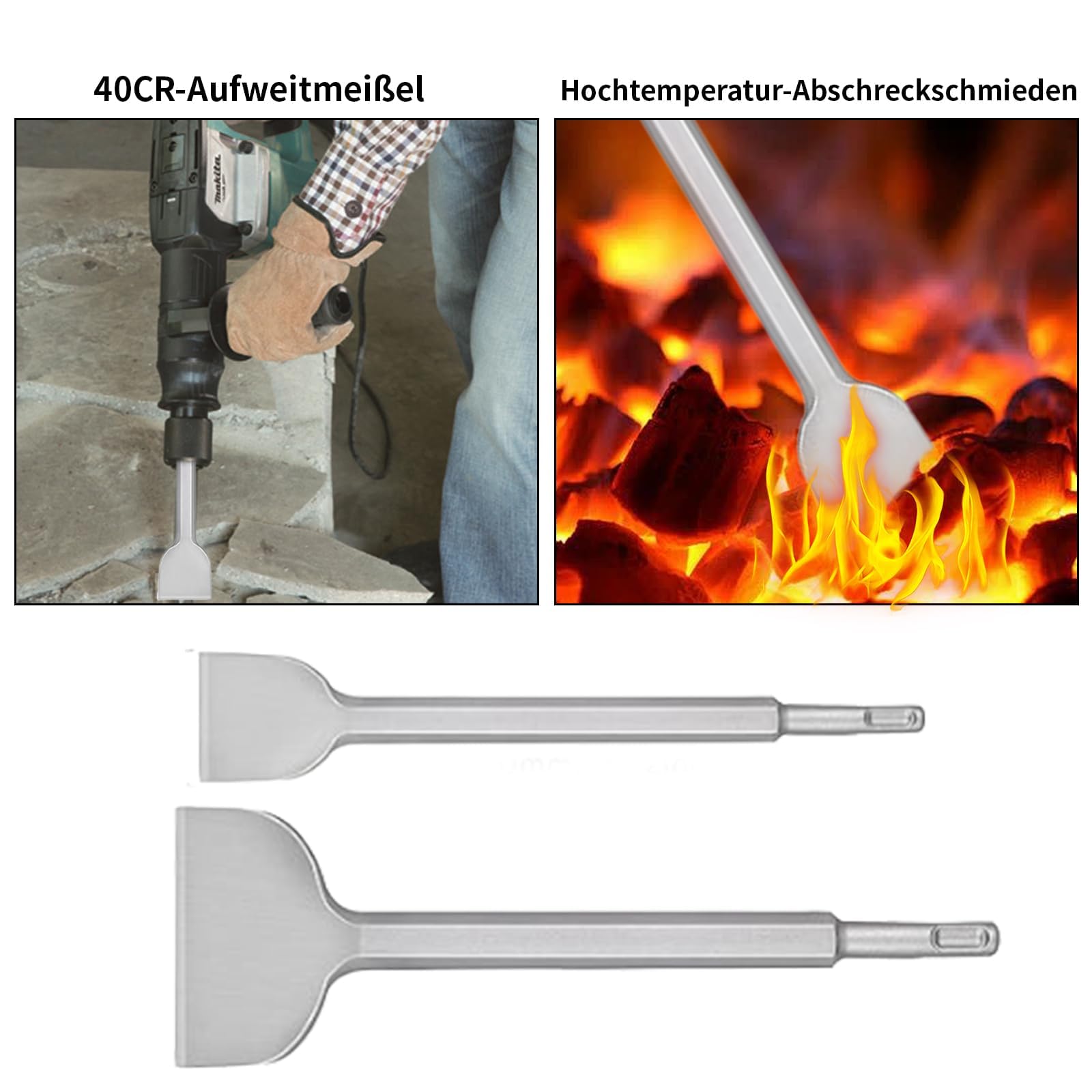 Scalpello per piastrelle SDS Plus, infrangibili e durevoli, 280 x 100 mm e 250 x 40 mm, SDS largo per rimuovere efficacemente piastrelle e colla per piastrelle, 2 pezzi