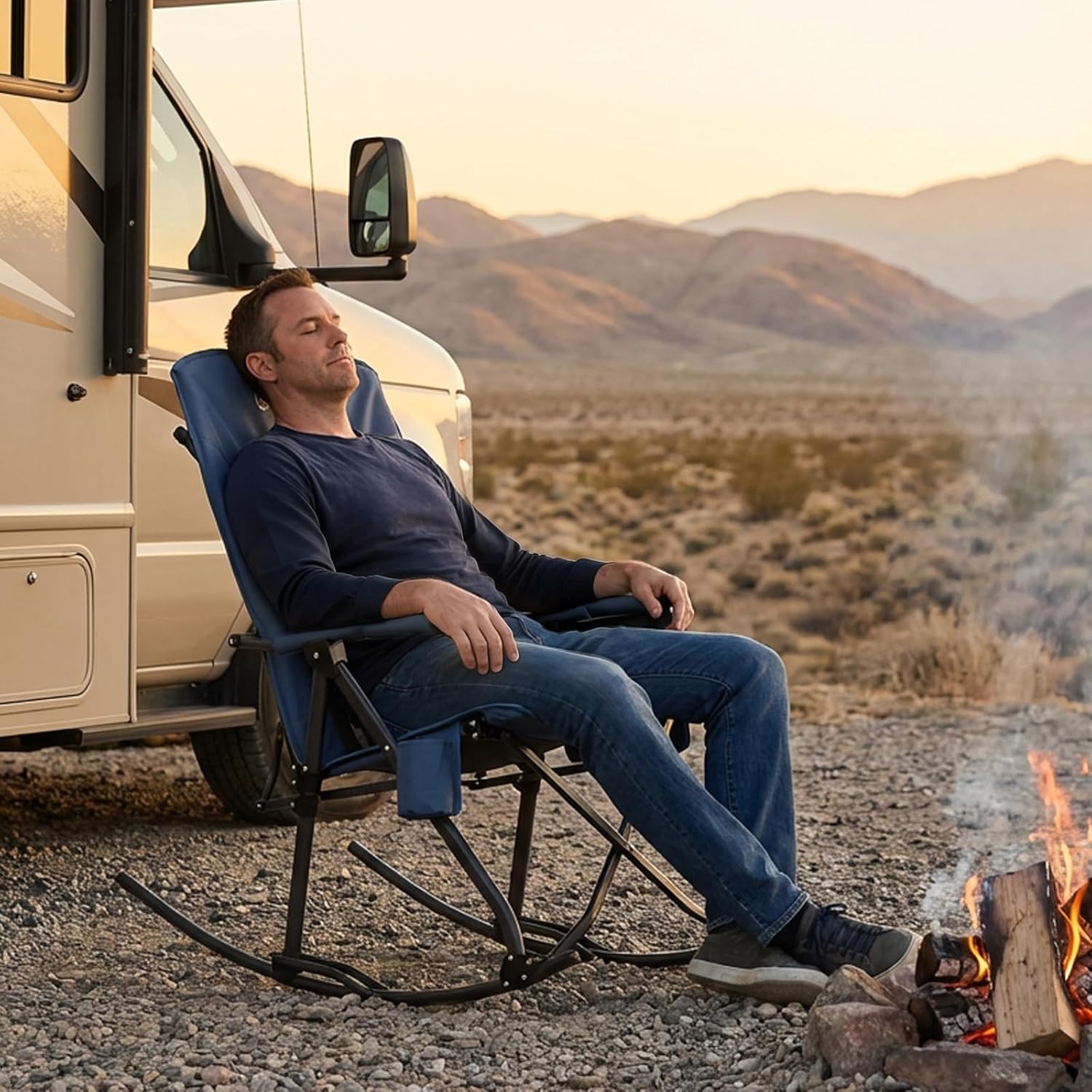 PORTAL Oversized Folding Rocking Camping Chair Portable Outdoor Rocker with High Back Hard Armrests Carry Bag, Supports 400 lbs