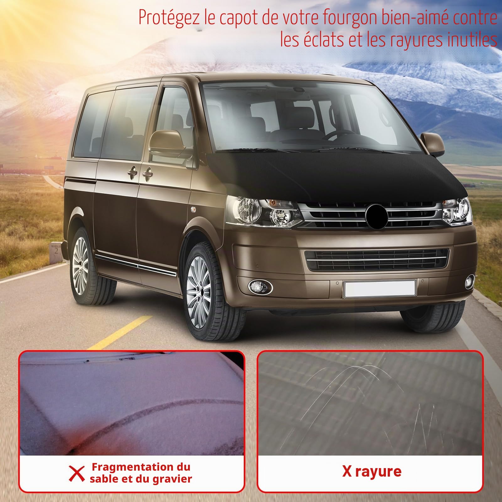 Auto Bonnet Bra remplacement pour VW T5.1 2010-2015, protection contre les éclats de pierre noire, Tuning Bonnet Bra Couvre toute la capuche