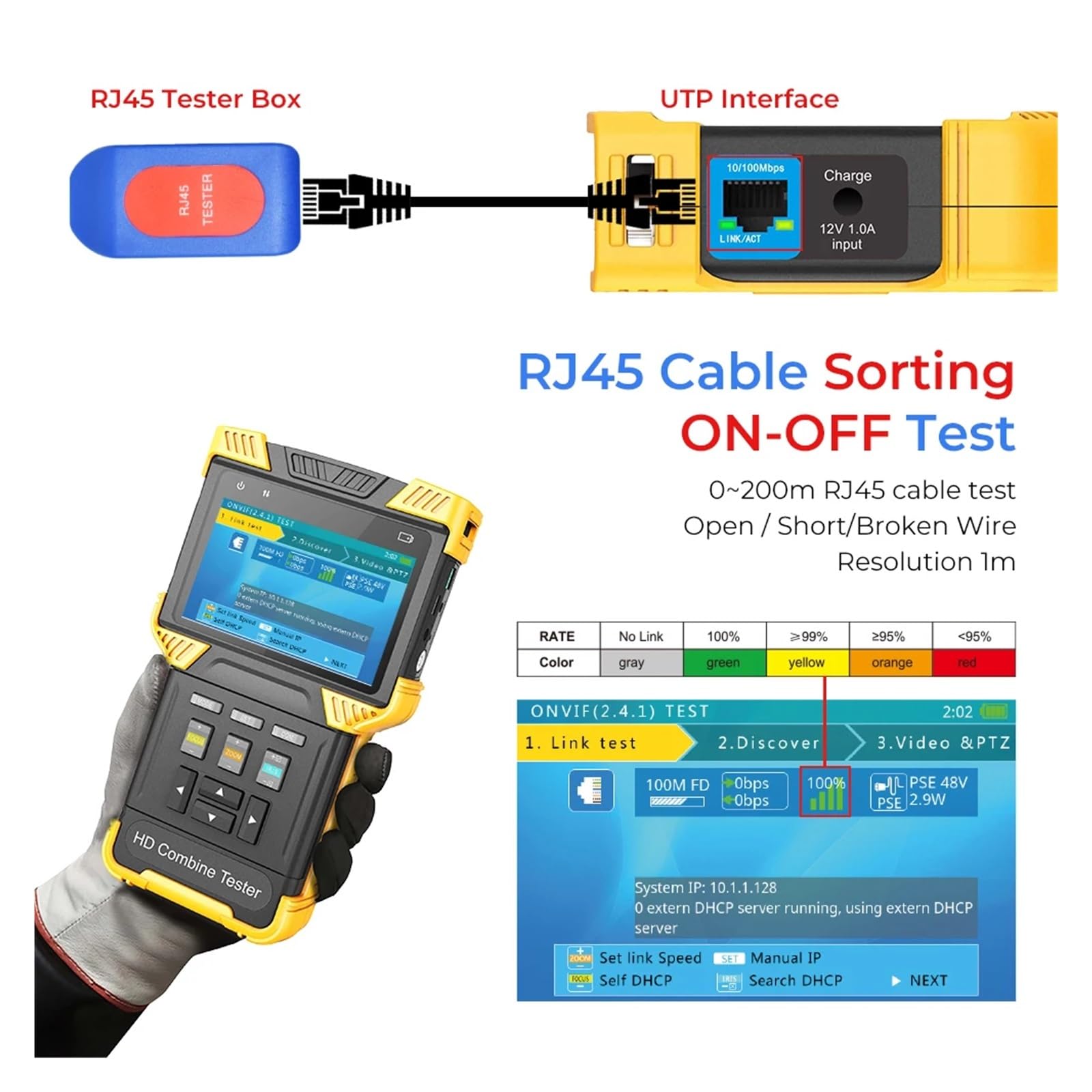 Testeur de vidéosurveillance, Testeur de vidéosurveillance HD 4 Pouces, Moniteur vidéo analogique IPC TVI AHD CVI, contrôle POE PTZ, Test Ethernet RS485 for caméra IP H.265 4K(TI-N870)