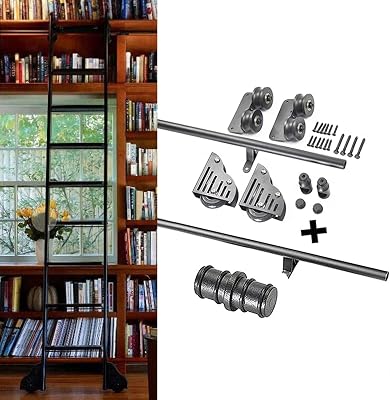 MiroDo Sliding Barn Door Hardware Kit 3.3ft-20ft, Rolling Ladder Hardware Library Sliding Ladder Hardware Kit(No Ladder), with Floor Roller Wheels (Size : 6.6ft/200cm Track Kit)