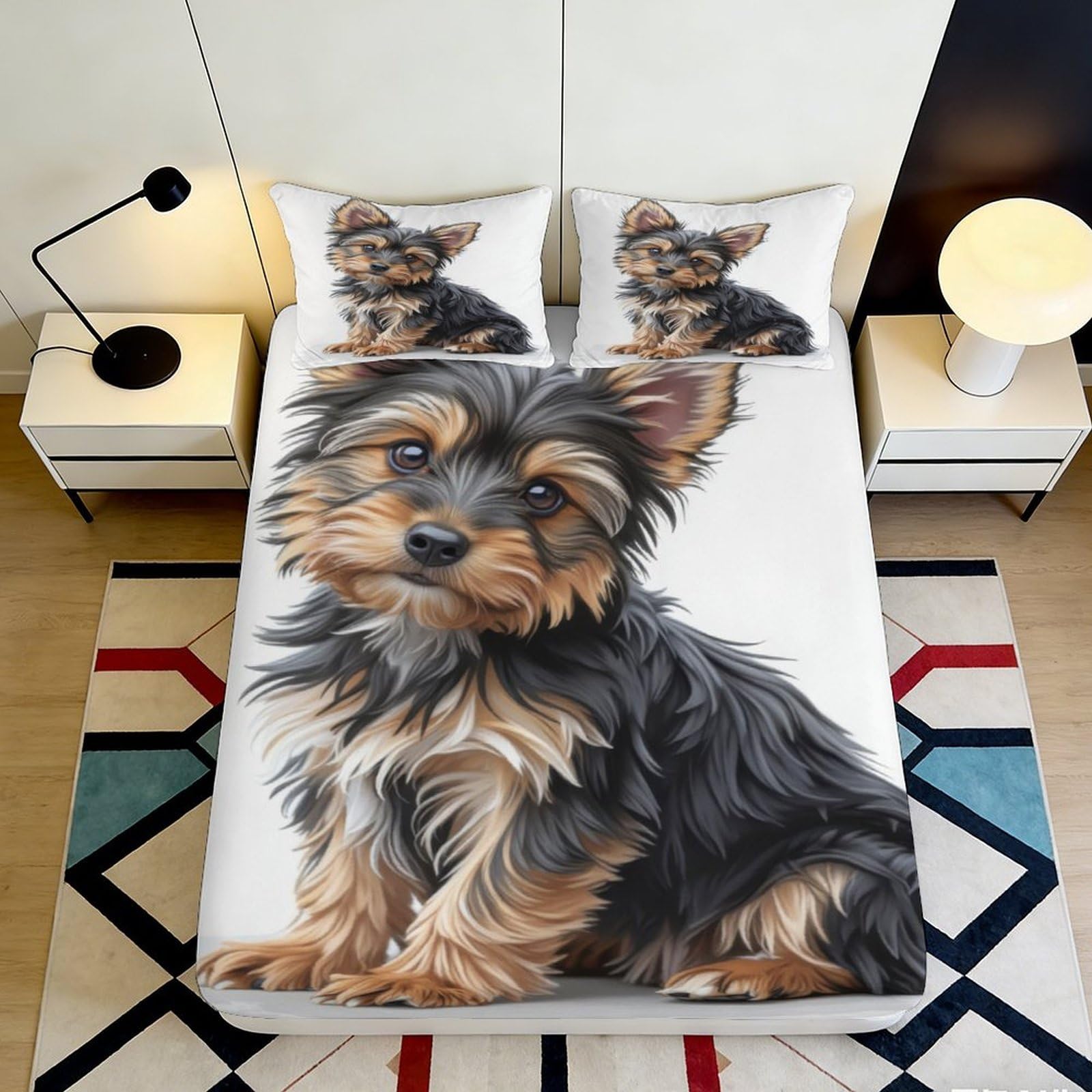 3D Printed Cute Yorkshire Terrier Fitted Sheet Microfiber Soft Anti-Slip Dog Bed Cover for Bedroom Guestroom Decor 90x200x25cm
